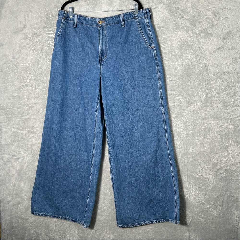 Madewell Wide Sweep Trouser Jeans Womens 32‎ Blue Denim Cotton Baggy Comfort